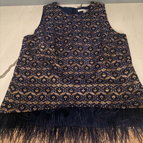 Trina Turk Tops - Trina Turk Navy and Gold Patterned Blouse